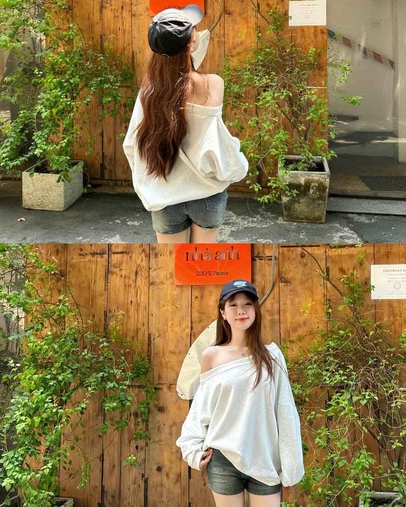 gái xinh mặc quần ngắn chễ vai