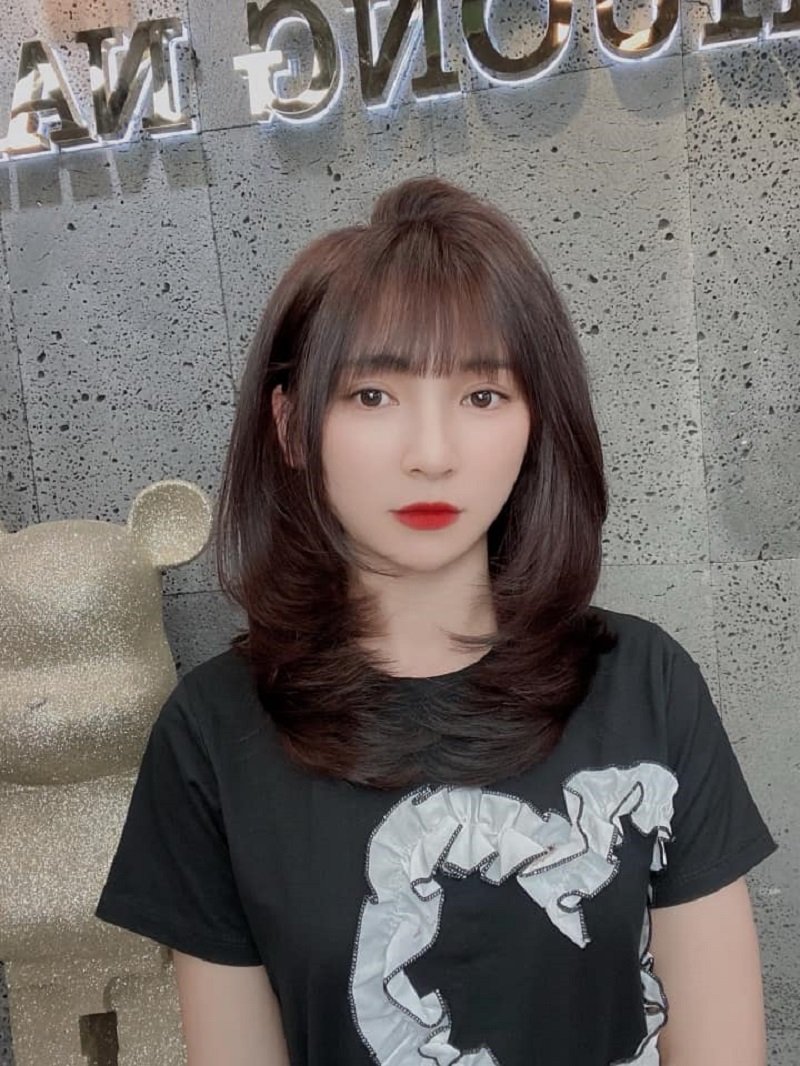 tóc layer ngang vai cho mặt dài