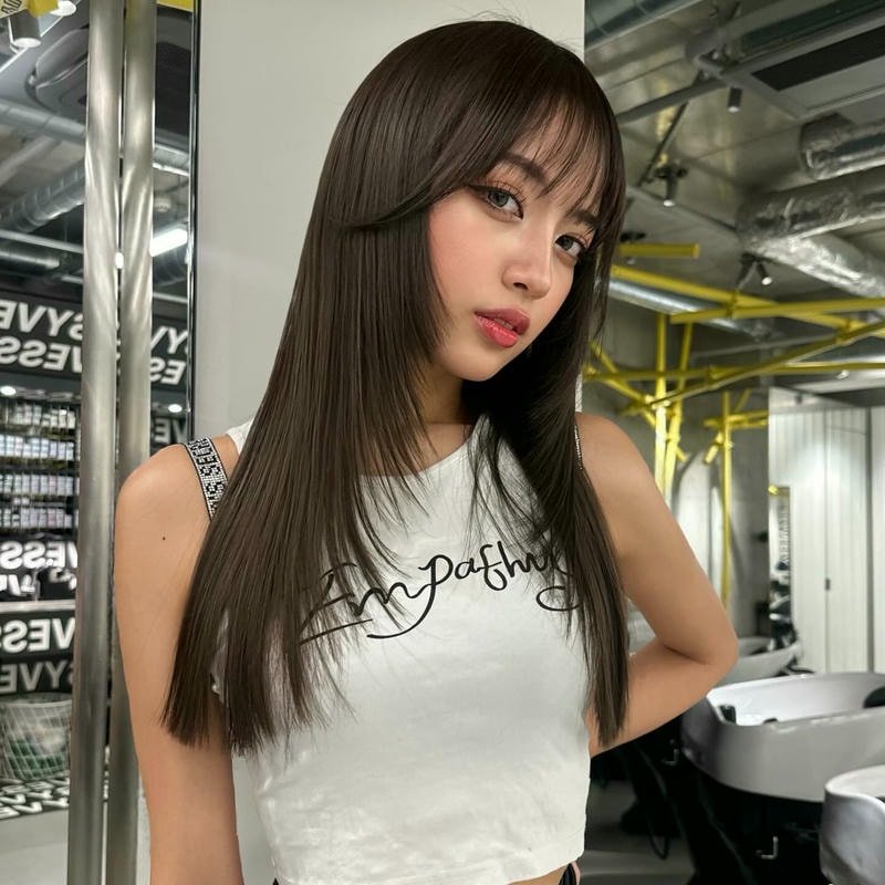 tóc layer ngang vai cho mặt tròn