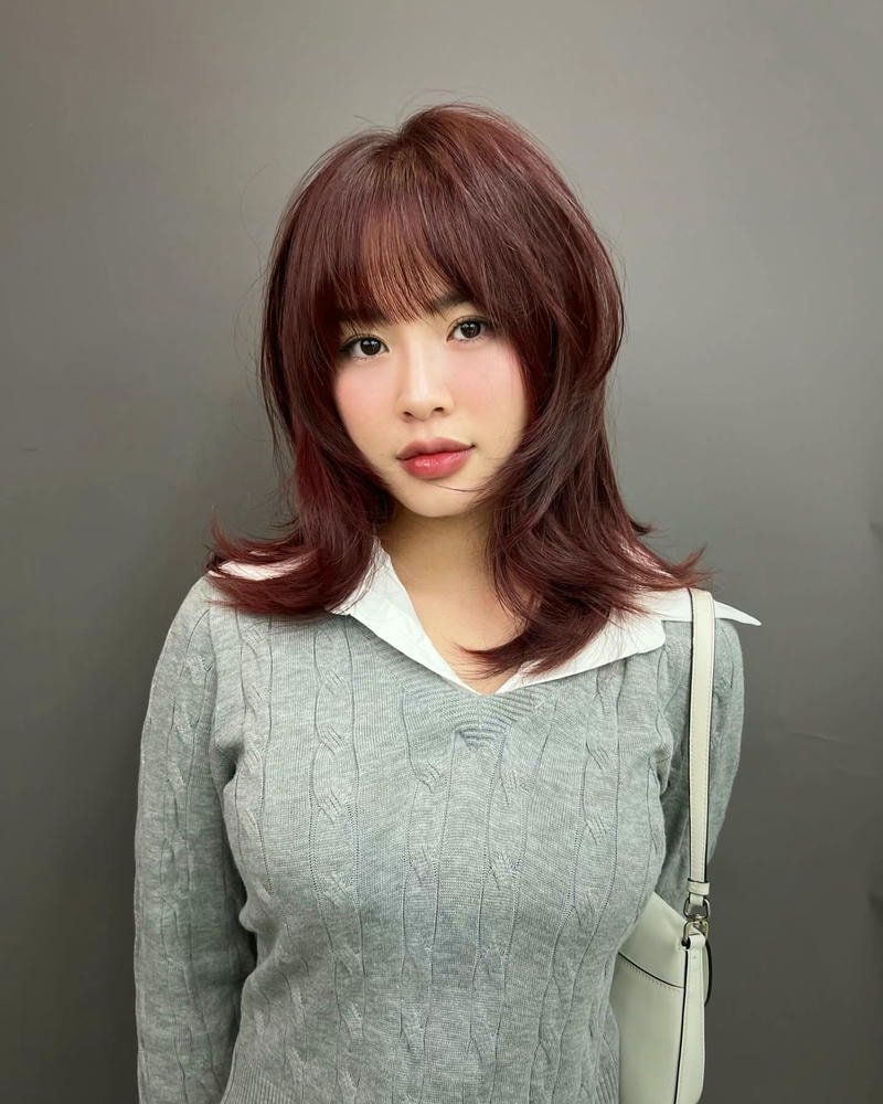 tóc mullet layer nữ mặt tròn