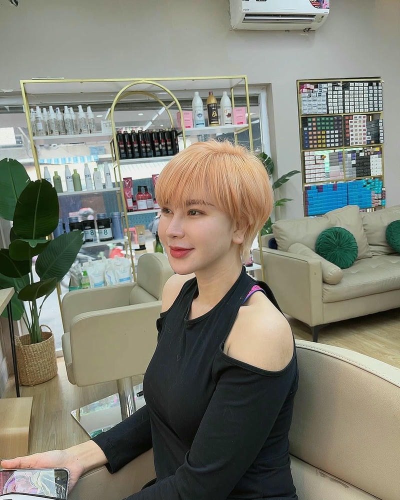 tóc tém nữ mặt tròn nhuộm