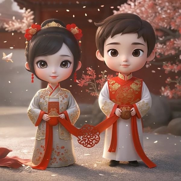 ảnh cô dâu chú rể chibi 3d