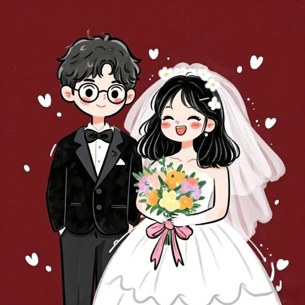 ảnh cô dâu chú rể chibi đáng yêu