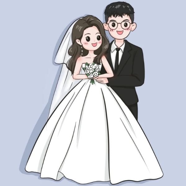 ảnh cô dâu chú rể chibi dễ thương