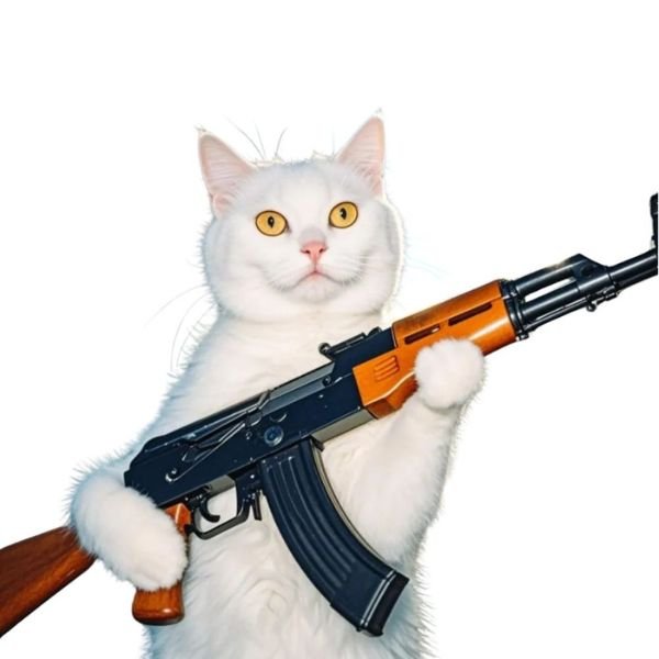 ảnh meme mèo trắng cầm súng