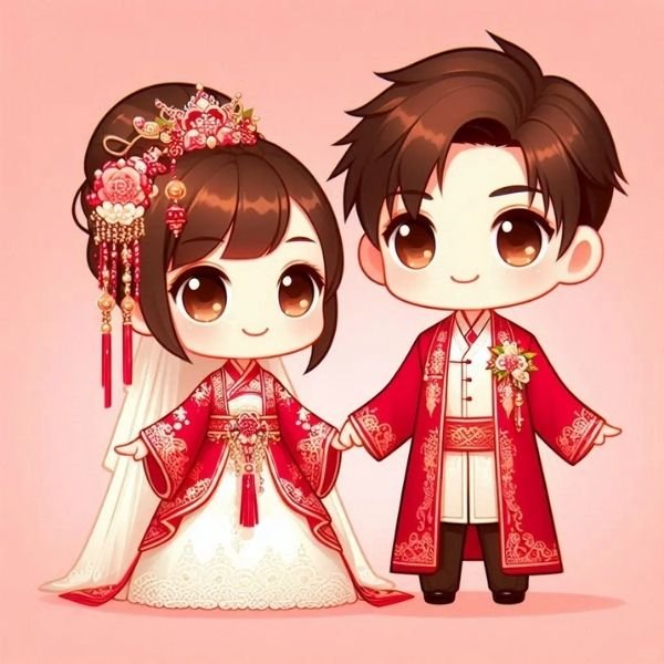 ảnh nền cô dâu chú rể chibi cực đẹp