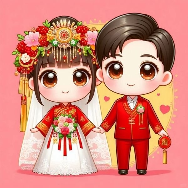 ảnh nền cô dâu chú rể chibi siêu đẹp