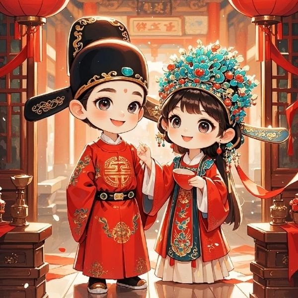 hình ảnh cô dâu chú rể chibi 3d