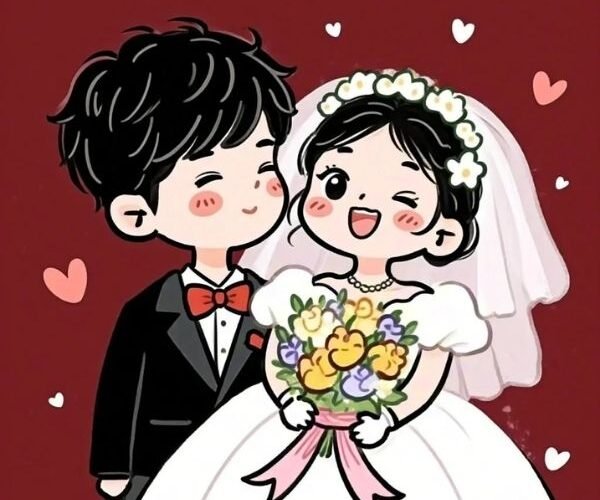 hình ảnh cô dâu chú rể chibi cute