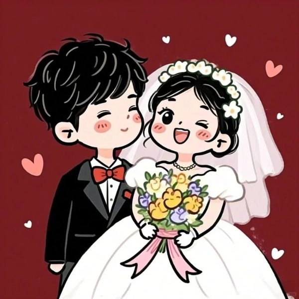 hình ảnh cô dâu chú rể chibi cute