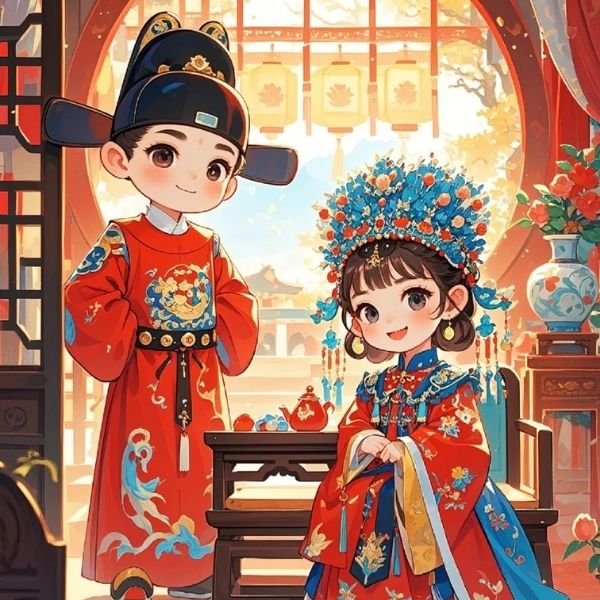 hình cô dâu chú rể chibi 4k