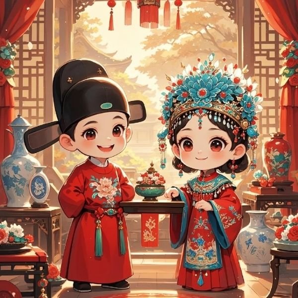 hình cô dâu chú rể chibi siêu đẹp