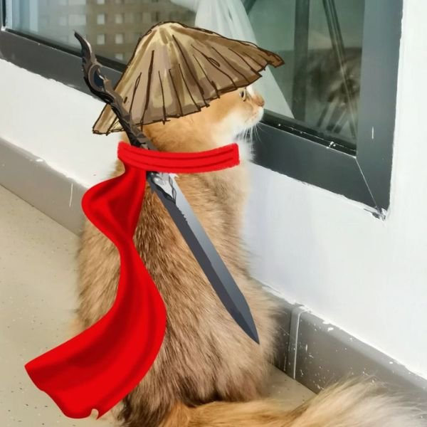 meme mèo cầm dao đội nón