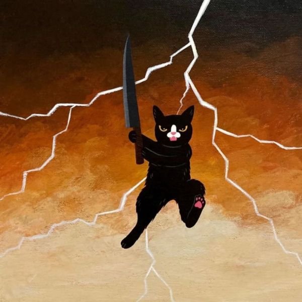 meme mèo cầm dao hoạt hình