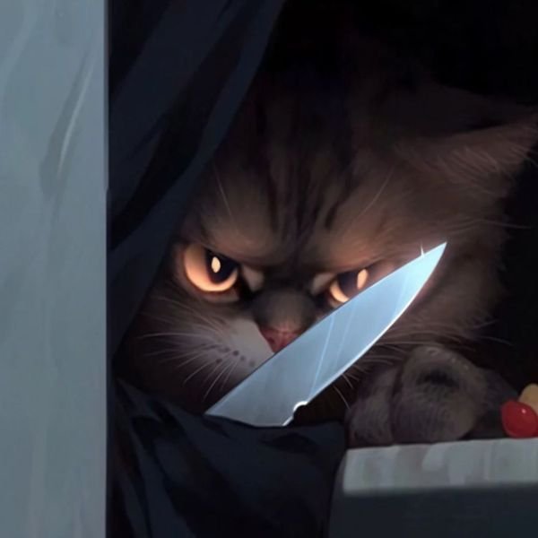 meme mèo ghê gớm cầm dao