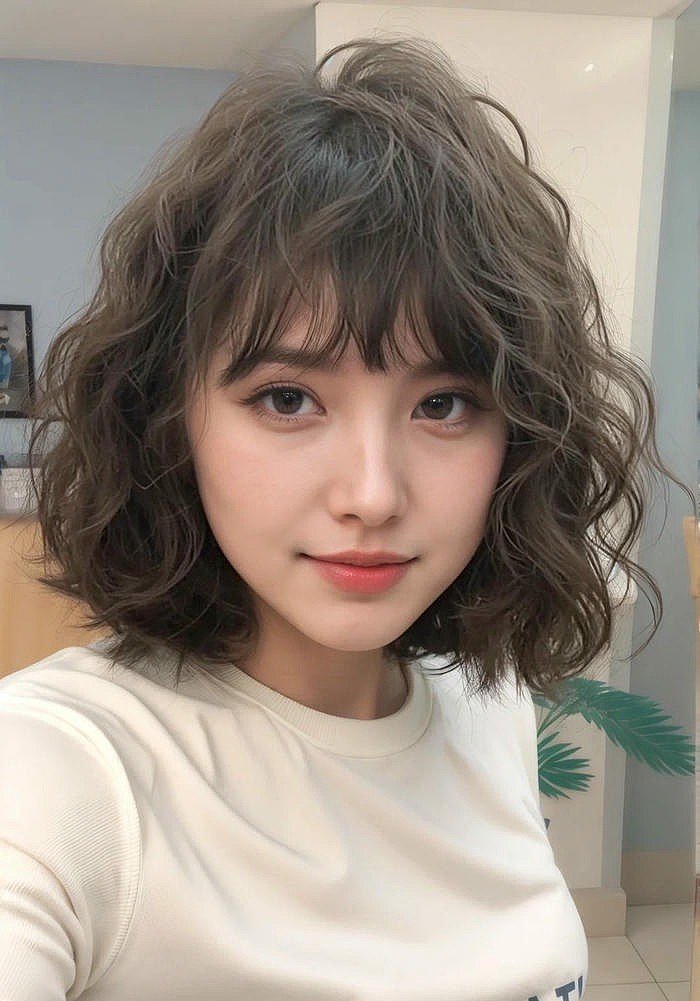 tóc xoăn ngắn ngang vai